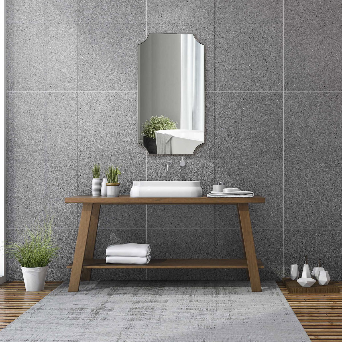 Lennox Nickel Scalloped Corner Mirror, by Uttermost, 22.12" width x 40.12" height x 1.25" depth View 2