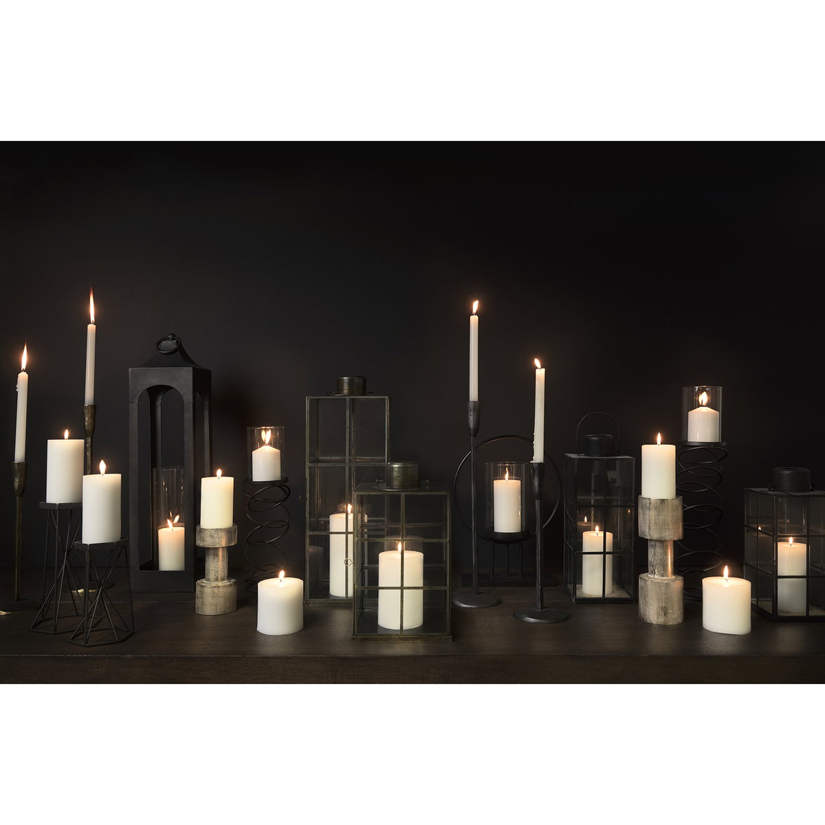 Gamfield  Medium Black Metal and Glass Lantern, Lighting by Mercana, 6.1" length x 6.1" width x 13.39" height View 3