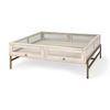Arelius 42' Square Glass-Top White Wood with Gold Metal Base Display Coffee Table, by Mercana, 43.5" length x 42" width x 15" height thumbnail 1
