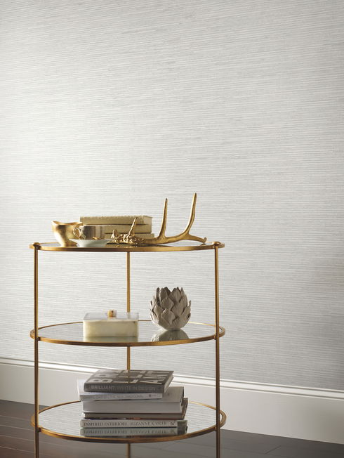 Ribbon Bamboo White & Silver Metallic Wallpaper