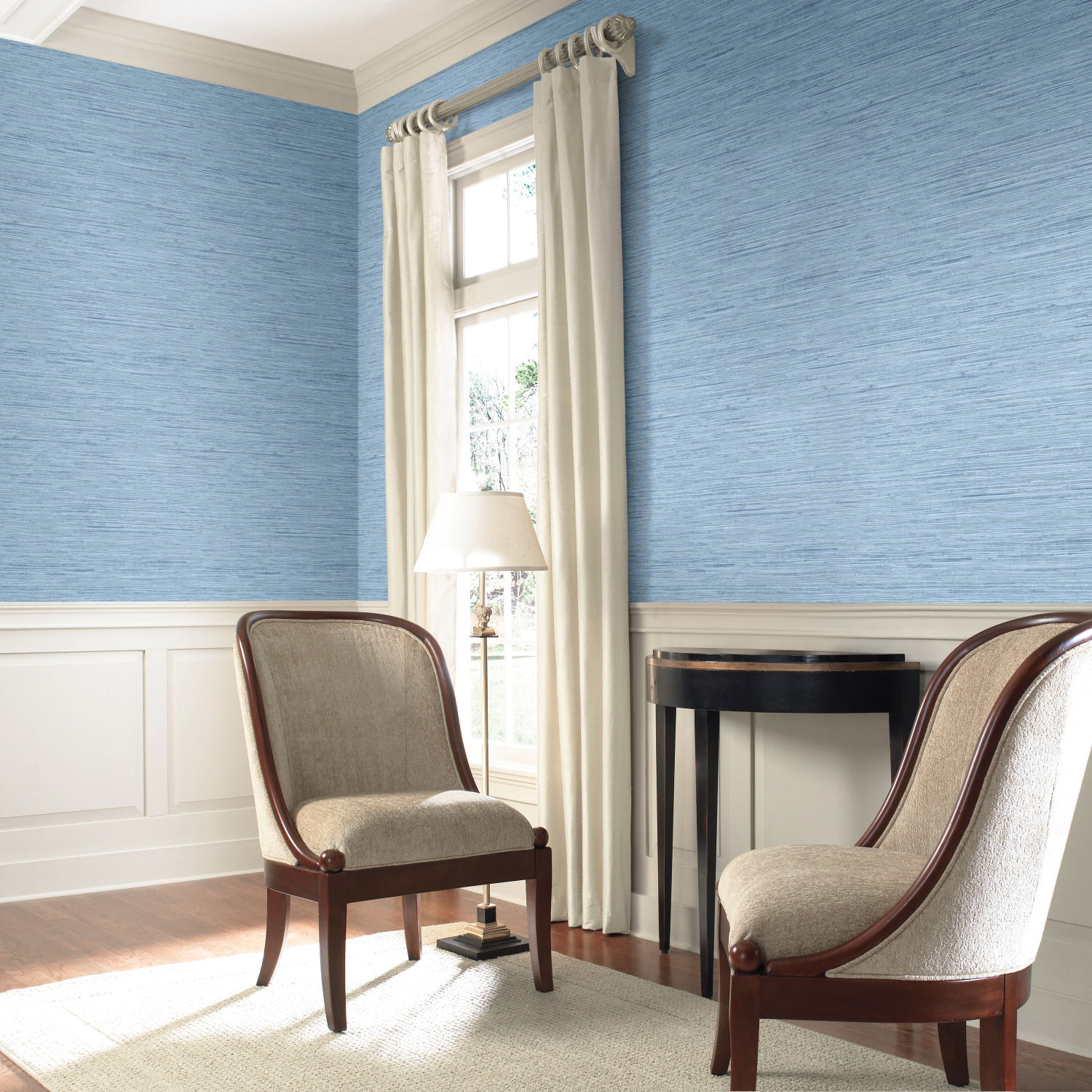 Horizontal Grasscloth Light Blue Wallpaper, by York Wall, 33' length x 1'8.5" width x 0.02" depth View 4