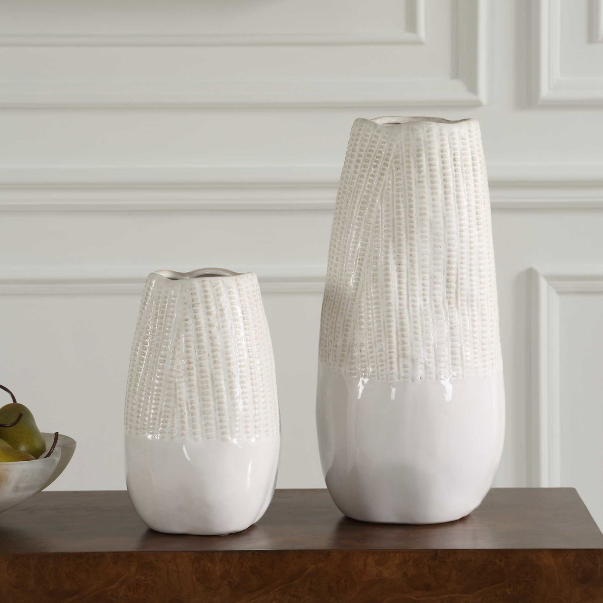 Echo Ridge White Vases Set/2, by Uttermost, 7.25" width x 14.75" height x 7.25" depth View 2