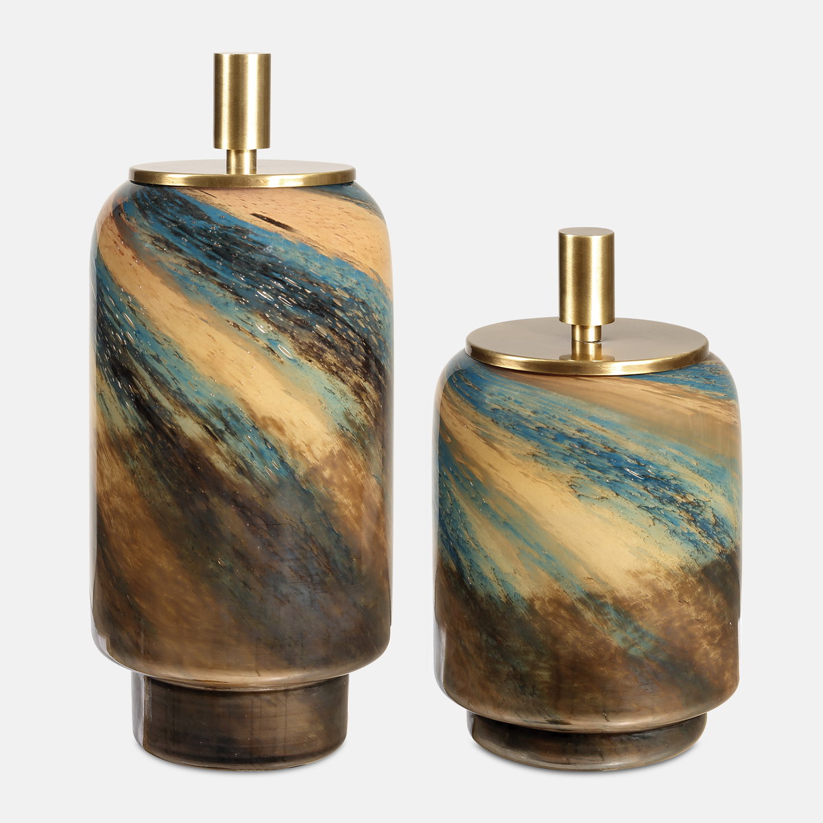 Celestial Tide Glass Containers Set/2, by Uttermost, 6.5" width x 1'2.25" height x 6.5" depth View 1