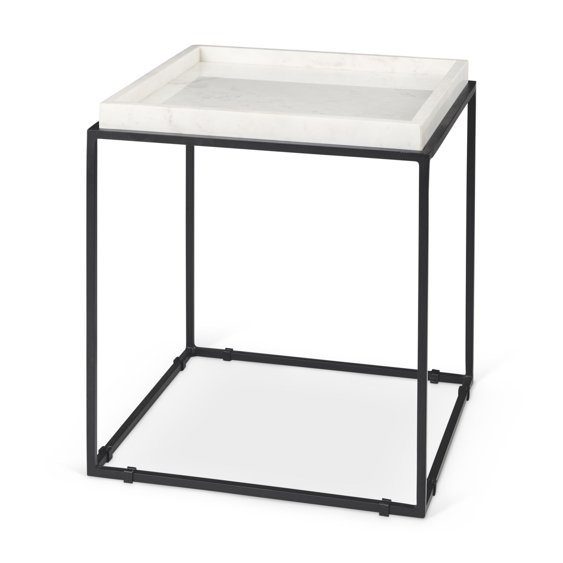Nathan II 18' x 20' Square Top White Marble and Black Metal End/Side Table large image 