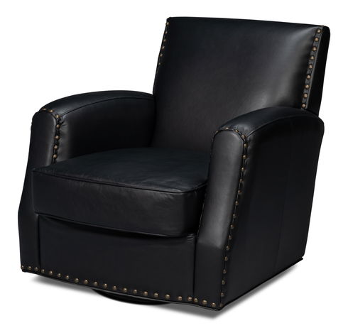 Taft Leather Swivel Chair, Onyx Black