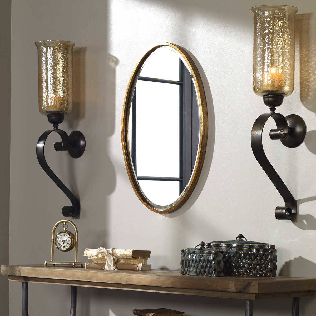Herleva Gold Oval Mirror, by Uttermost, 17.75" width x 27.87" height x 1.12" depth View 2