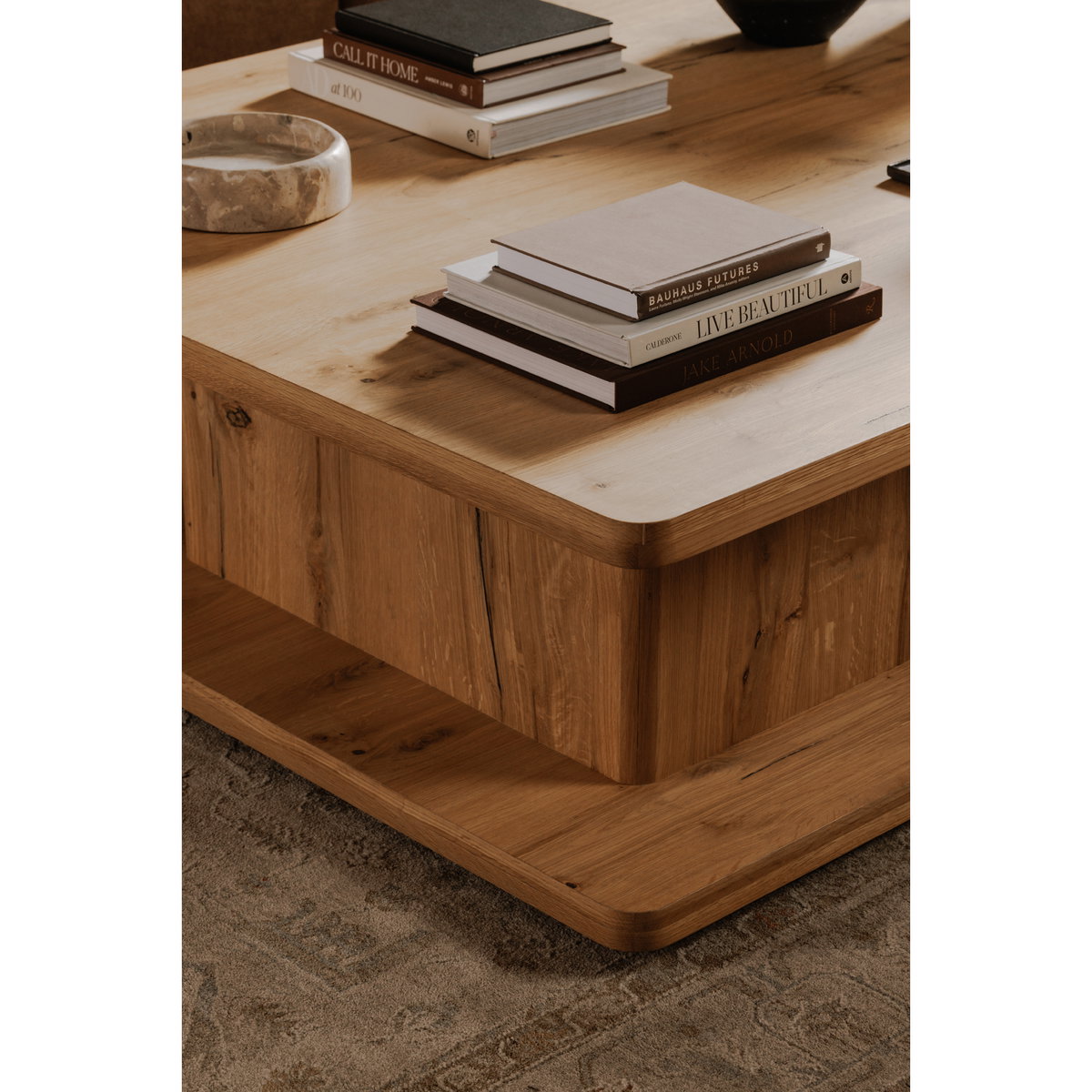 Casey Large Coffee Table Rustic Oak, by Moe's Home, 64" width x 16" height x 48" depth View 7