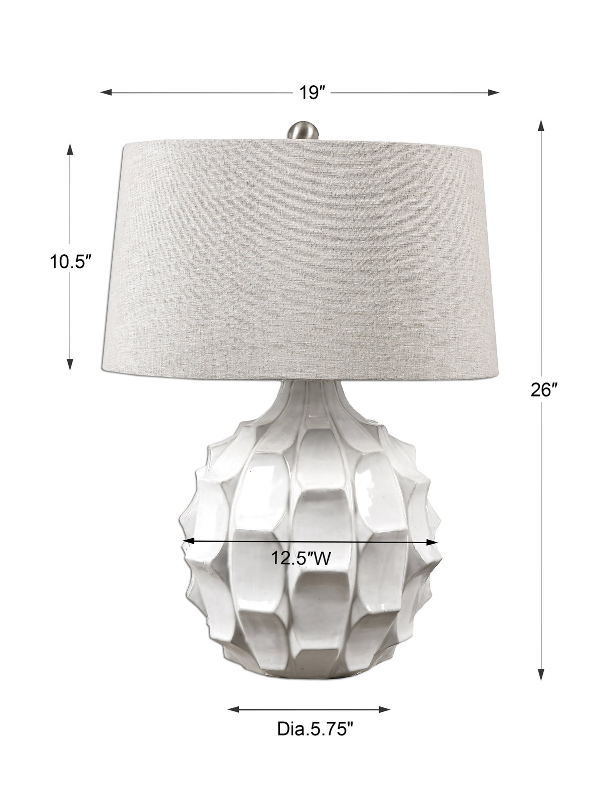 Guerina Scalloped White Lamp, by Uttermost, 1'7" width x 2'2" height x 1'7" depth View 3