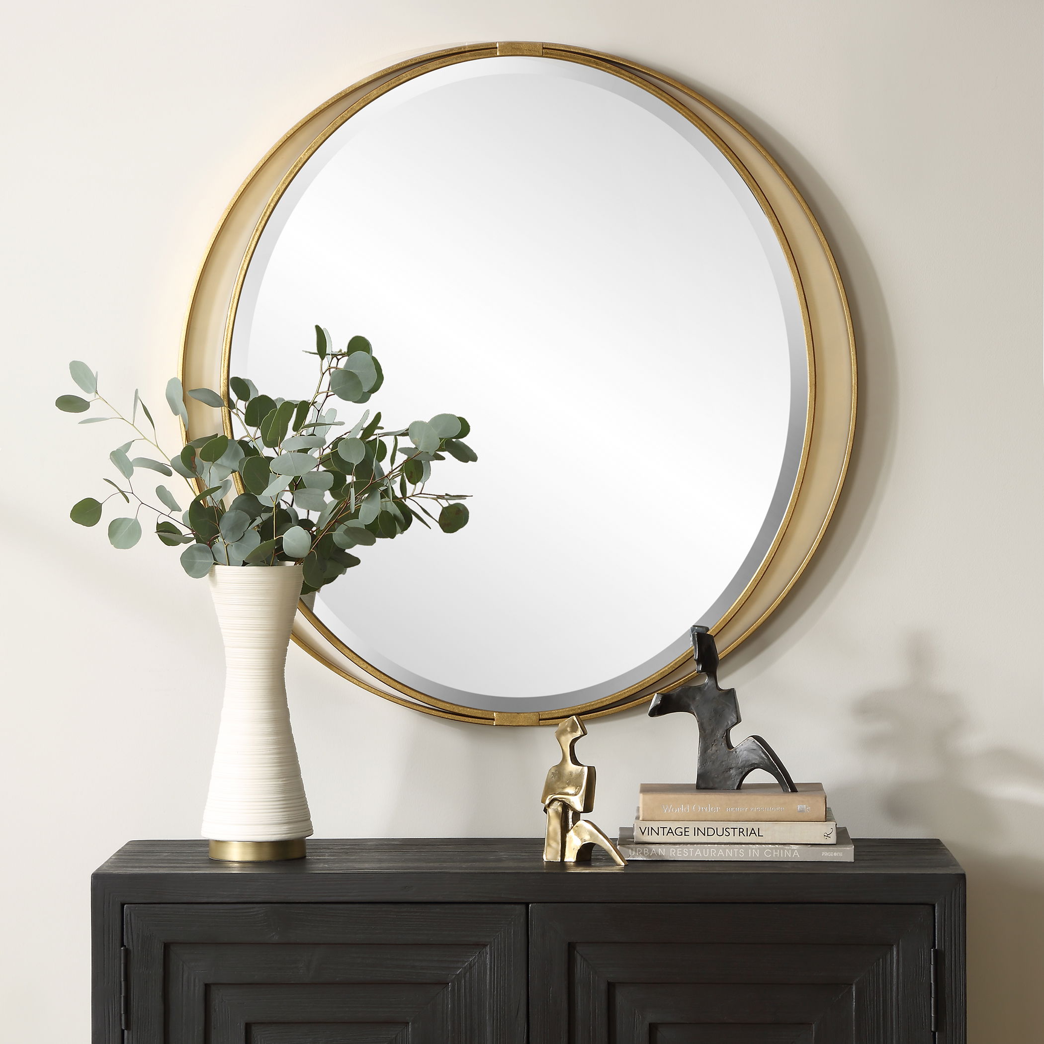 Rhodes Gold Round Mirror, by Uttermost, 36" width x 36" height x 1.25" depth View 2