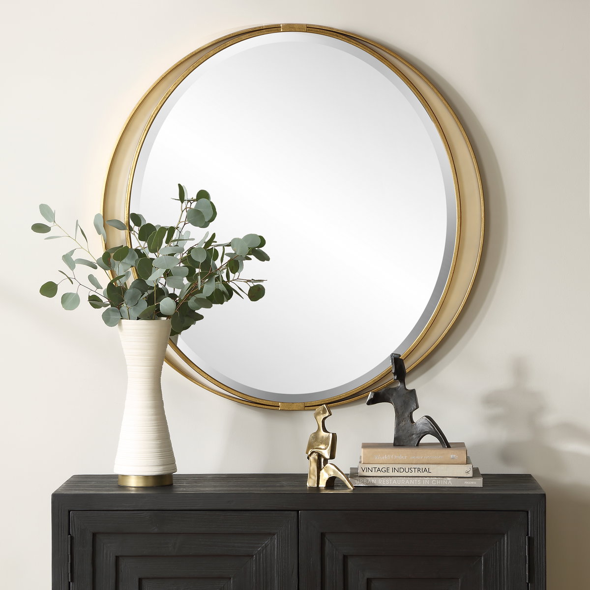 Rhodes Gold Round Mirror, by Uttermost, 36" width x 36" height x 1.25" depth View 2