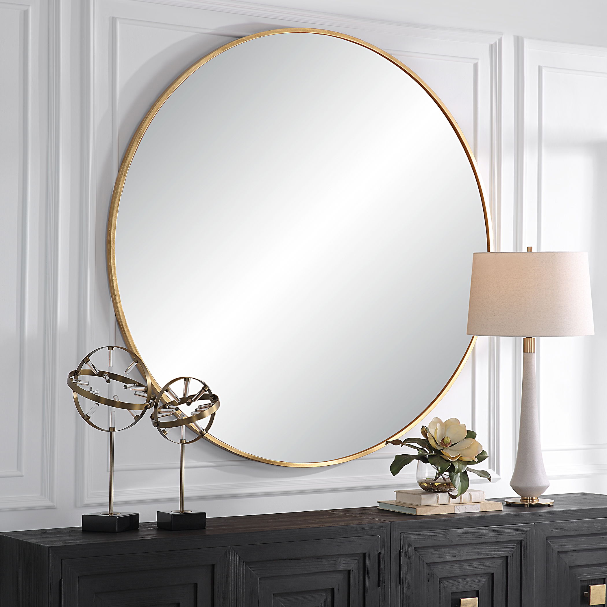 Junius Large Gold Round Mirror large image 