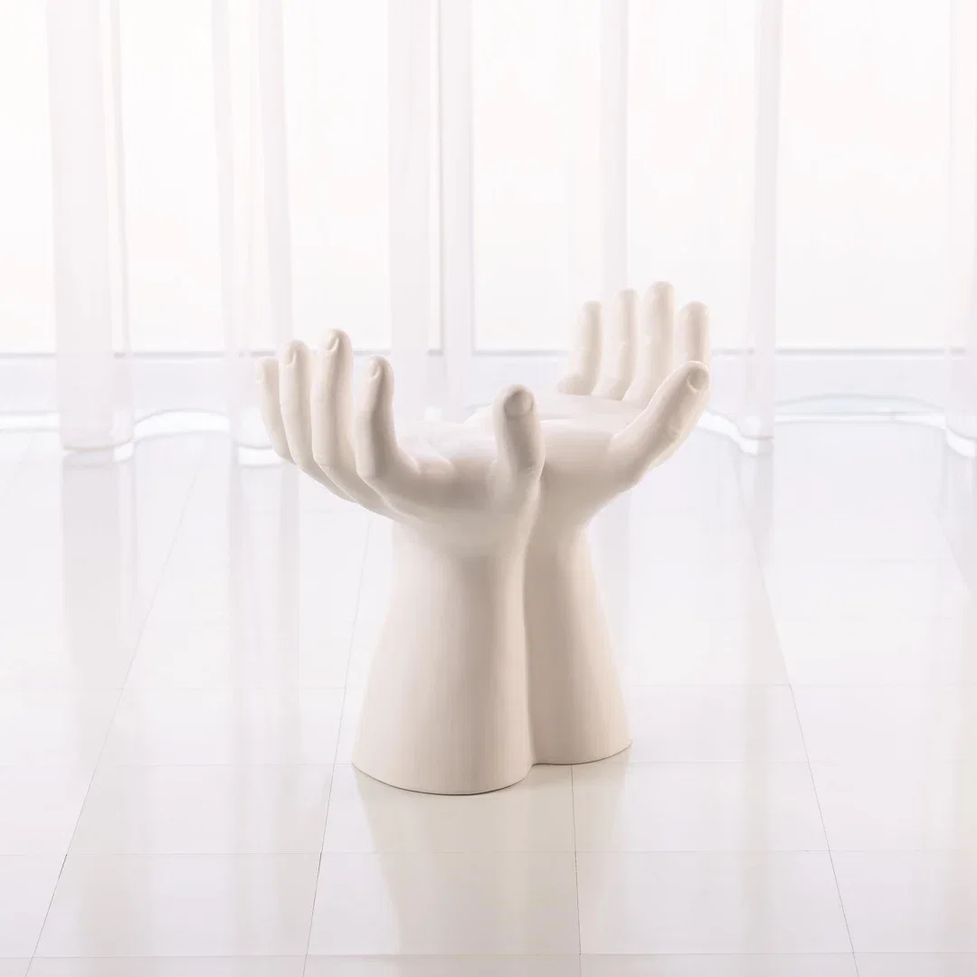 Hands Stool-Matte White, Low Stool by Studio A Home, 23" width x 23" height x 14" depth View 5