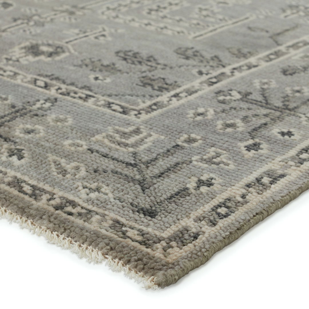 Ginerva Floral Hand Knotted Wool Gray Area Rug large image 