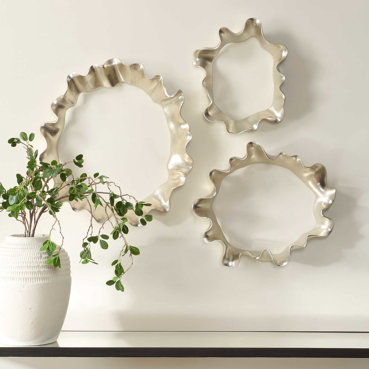 Ripple Effect Silver Wall Art Set/3, by Uttermost, 1'5" width x 1'7" height x 3.25" depth View 2