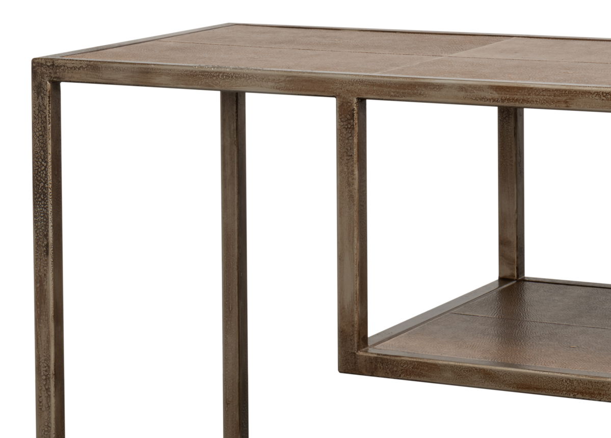 Cullum Shagreen Console  Tawny Brown, by Sarreid, 1'2" length x 5'11" width x 2'9" height View 3