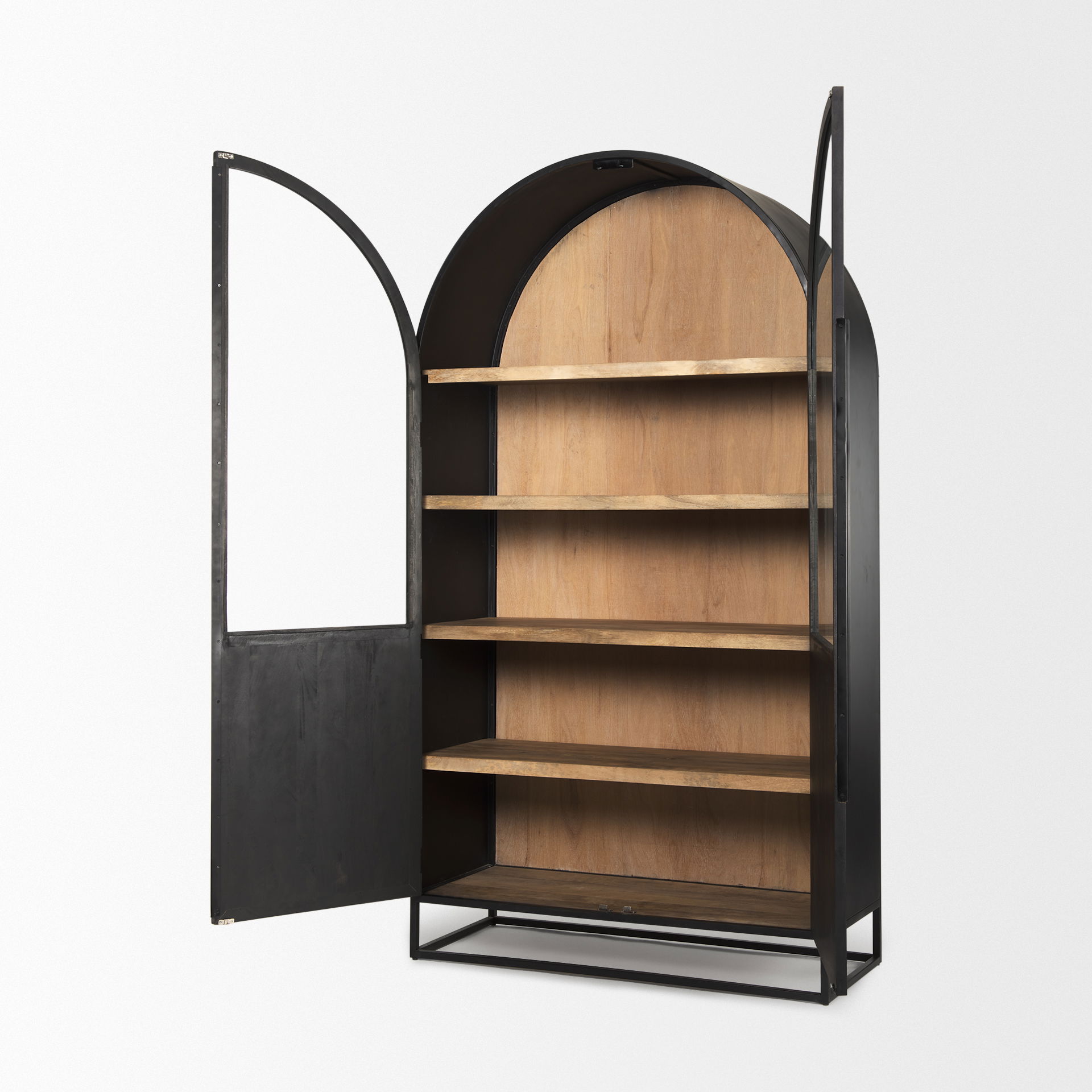 Sloan 47.5W x 85.5H Black Wood with Black Metal Frame Arch Cabinet, Cabinets & Sideboard by Mercana, 47.5" length x 18.5" width x 85.5" height View 7