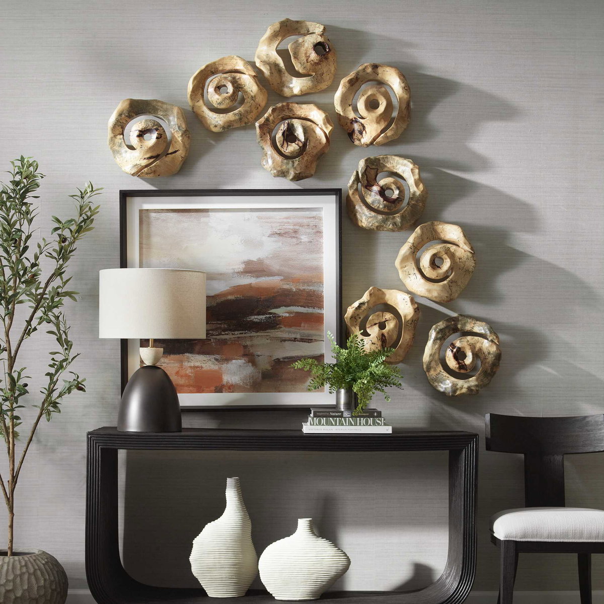Corkscrew Wood Wall Decor Set/9, Sculptural Wall Art by Uttermost, 13.7" width x 13.7" height x 4.7" depth View 2