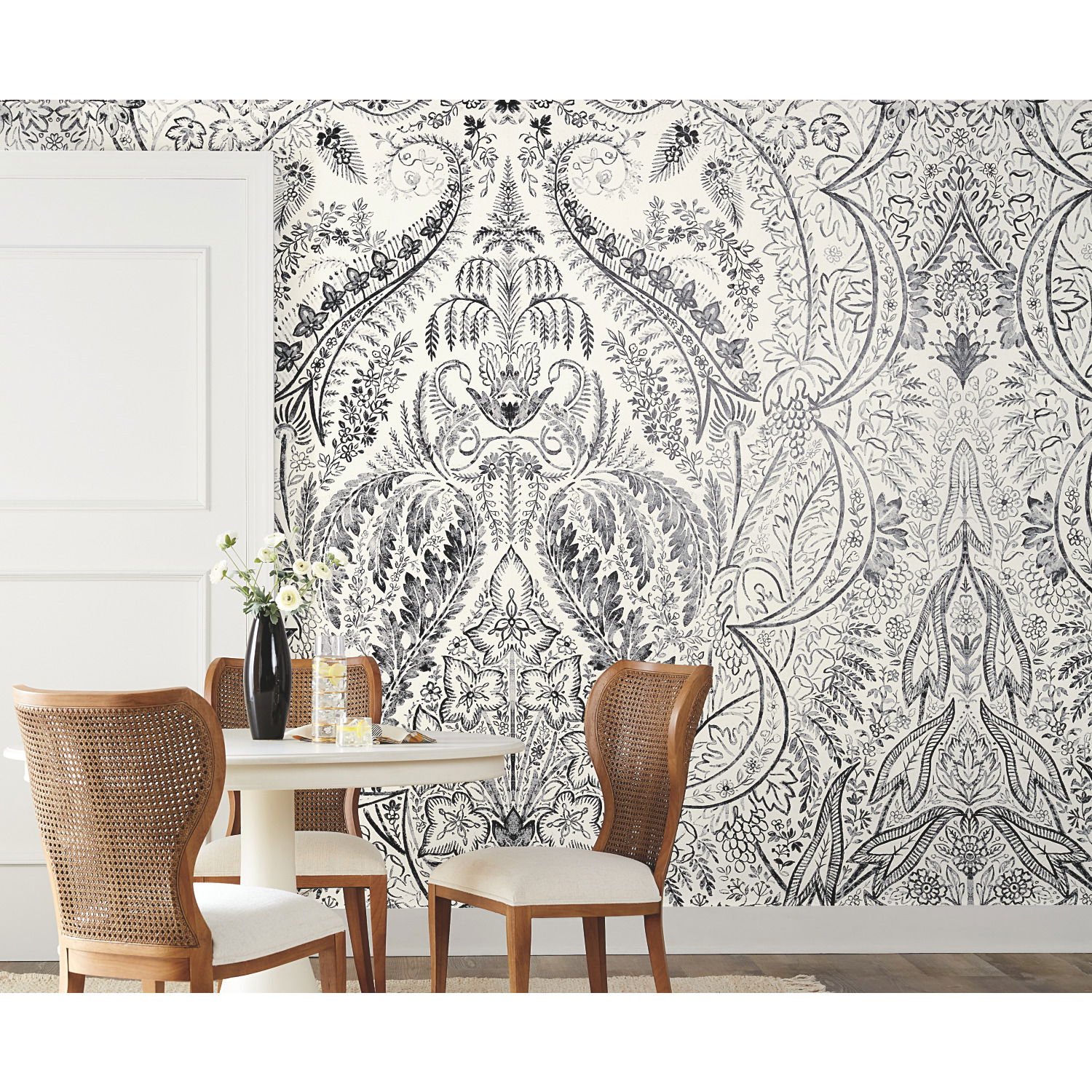 Jaipur Paisley Damas Black Wall Mural large image 