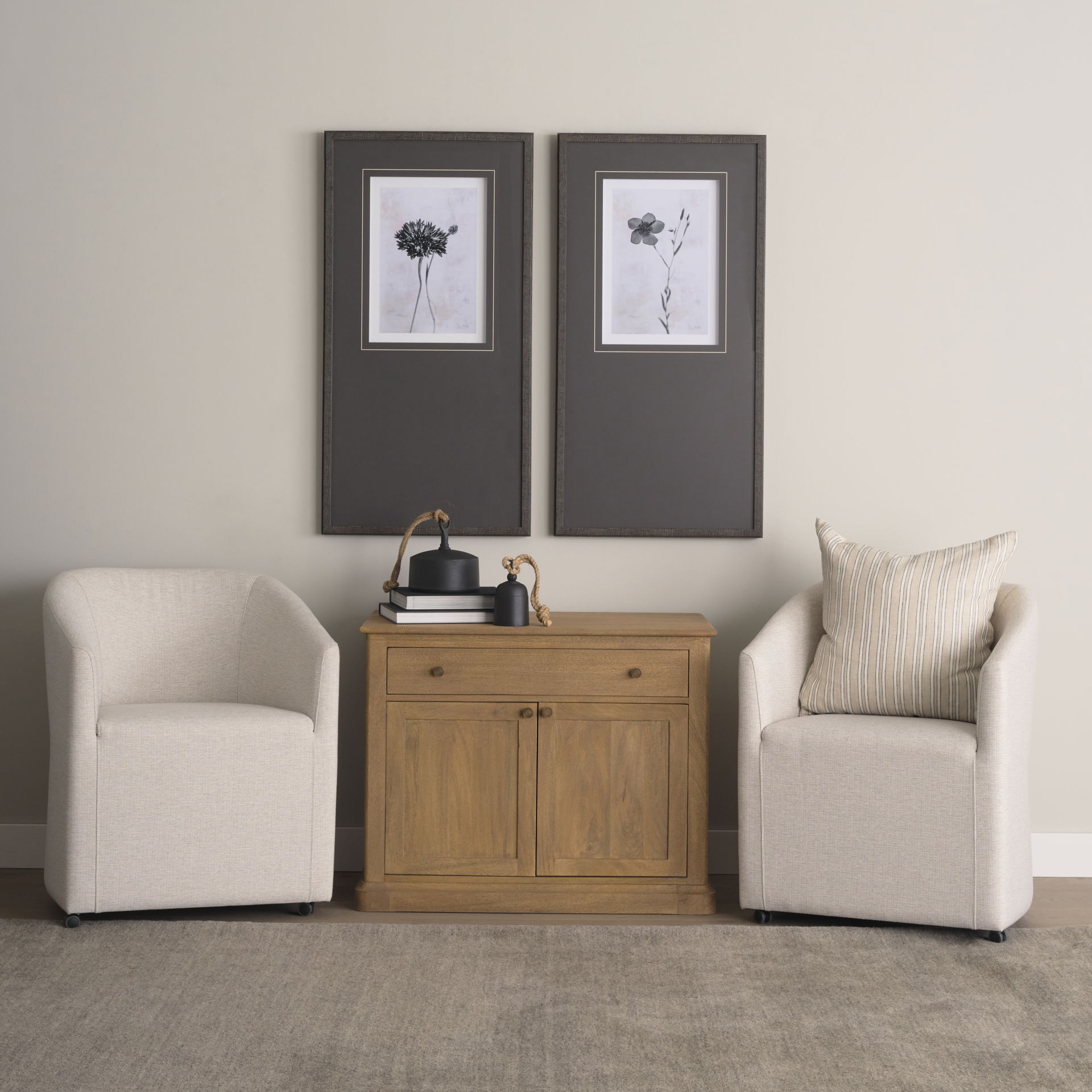 Baron Light Brown Solid Wood with Gunmetal Knobs 2-Door Accent Cabinet, Cabinets & Chest by Mercana, 34" length x 18.5" width x 27" height View 2