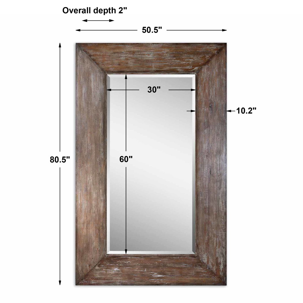 Langford Large Wood Mirror, by Uttermost, 4'2.5" width x 6'8.5" height x 2" depth View 3
