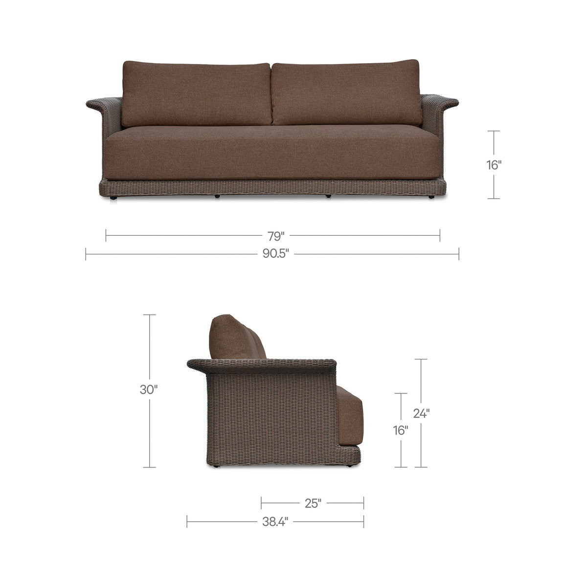 Meredith Outdoor Sofa Brown, Sofas & Sectional by Moe's Home, 90.55" width x 30" height x 38.43" depth View 9