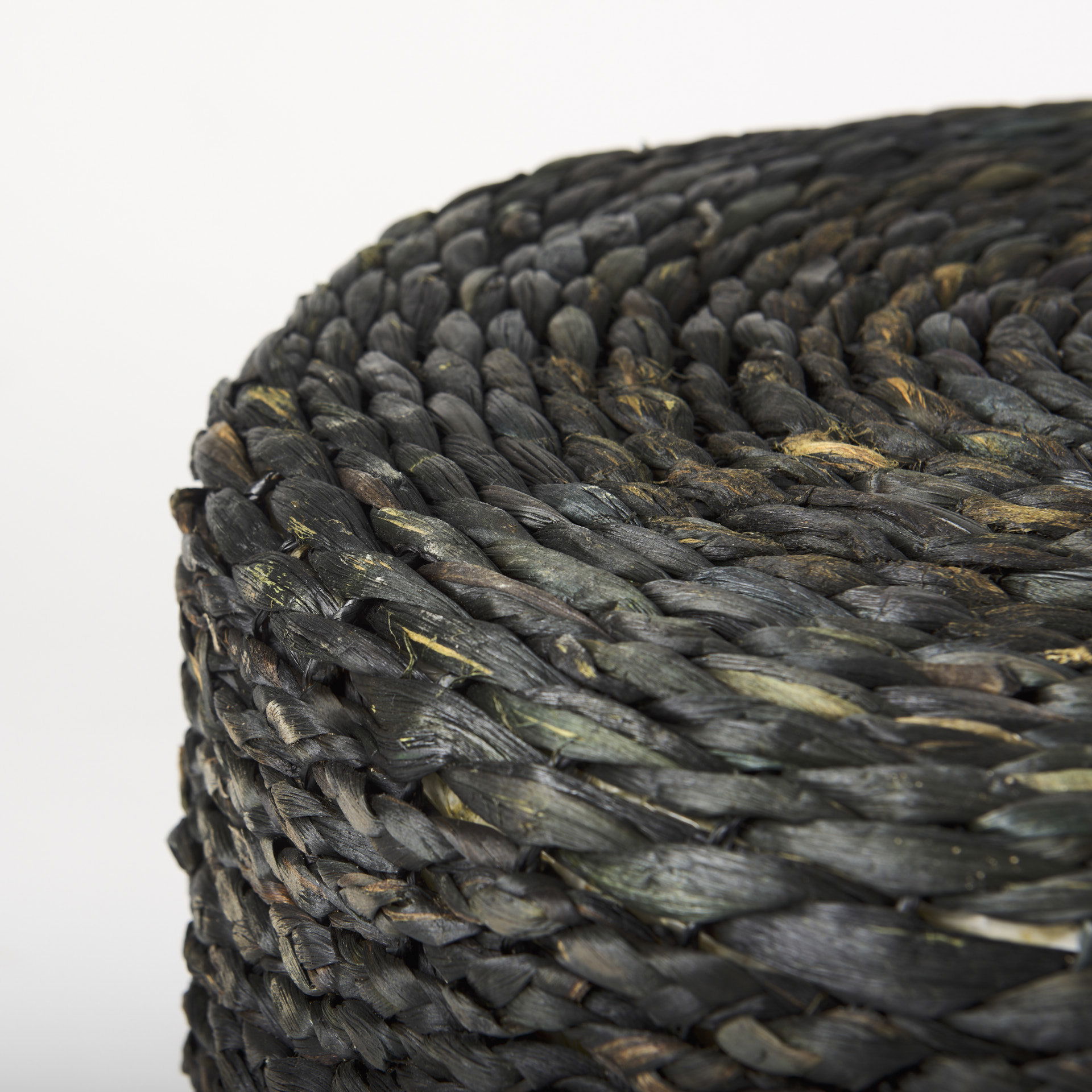 Dina  Black Cornhusk and Water Hyacinth Round Pouf, Ottoman by Mercana, 17.72" length x 17.72" width x 17.72" height View 4