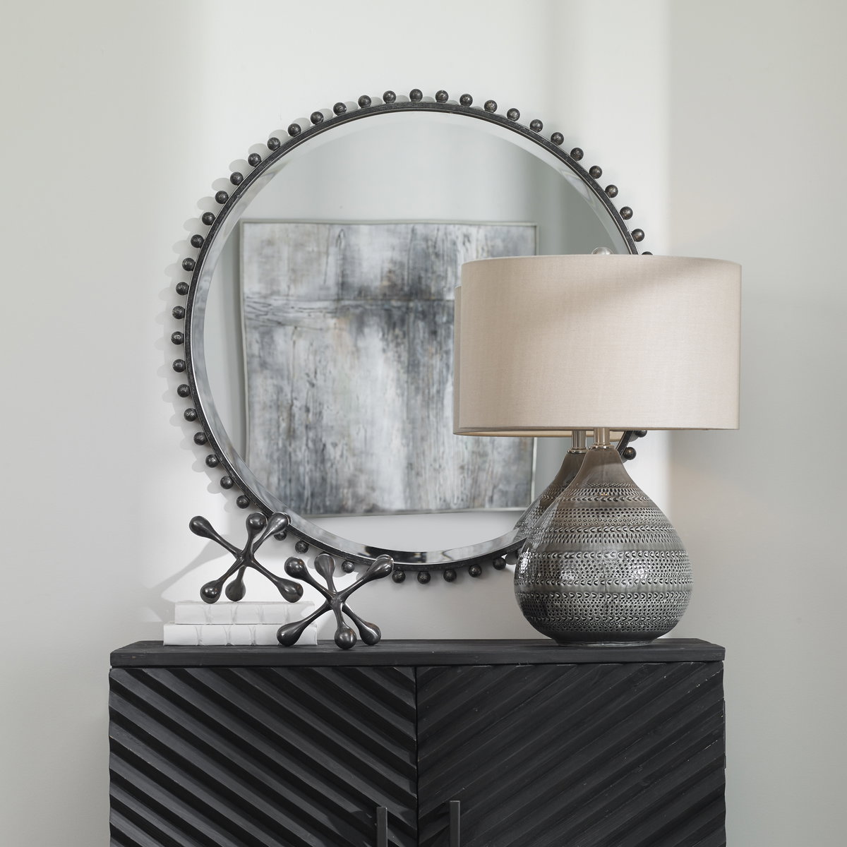 Taza Round Iron Mirror, by Uttermost, 32" width x 32" height x 1.13" depth View 2