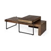 Maddox Set of 2 Brown Solid Wood Top Black Metal Base Nesting Coffee Tables thumbnail 0