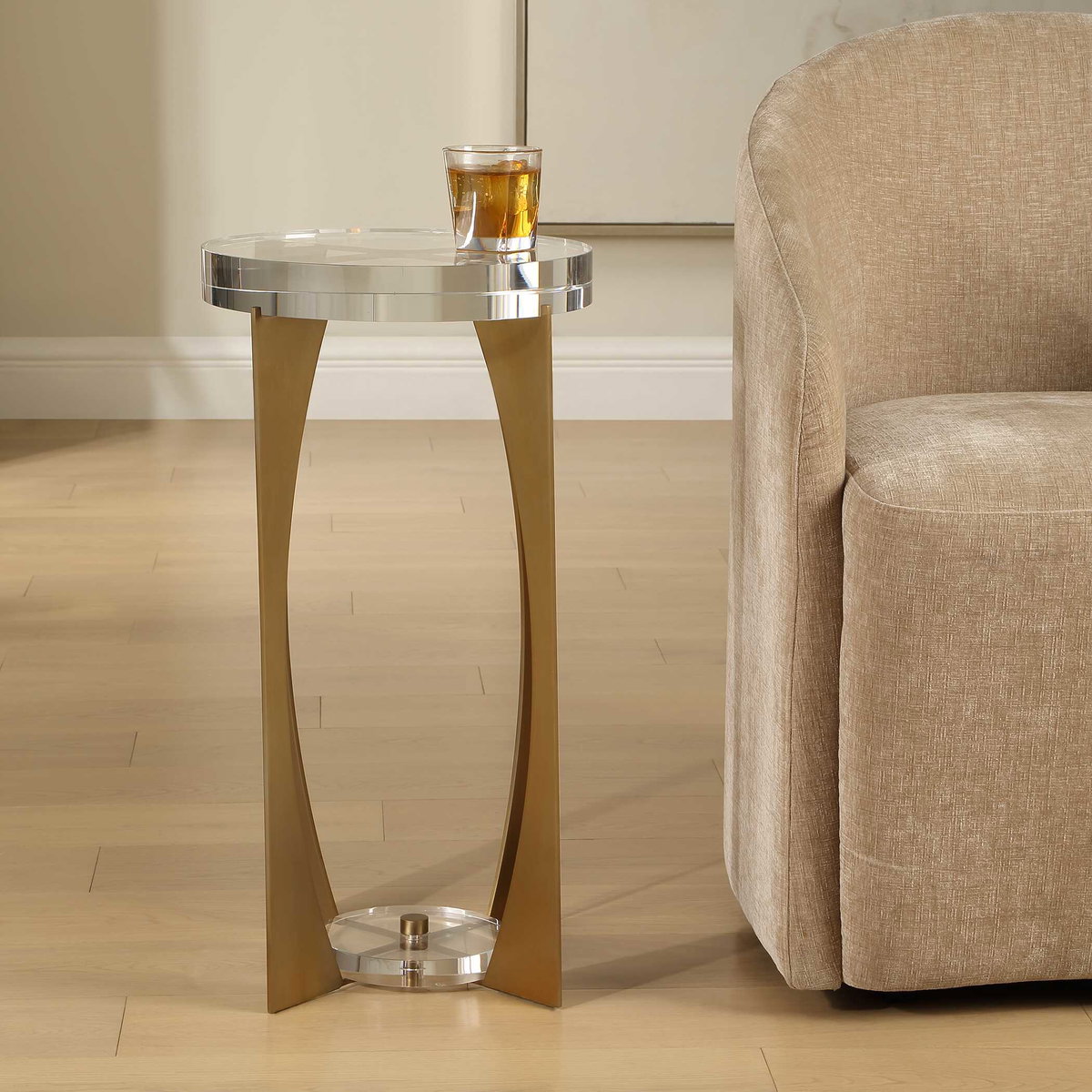 Kolkata Brass Accent Table, Side & End Table by Uttermost, 13.75" width x 24" height x 13.75" depth View 2