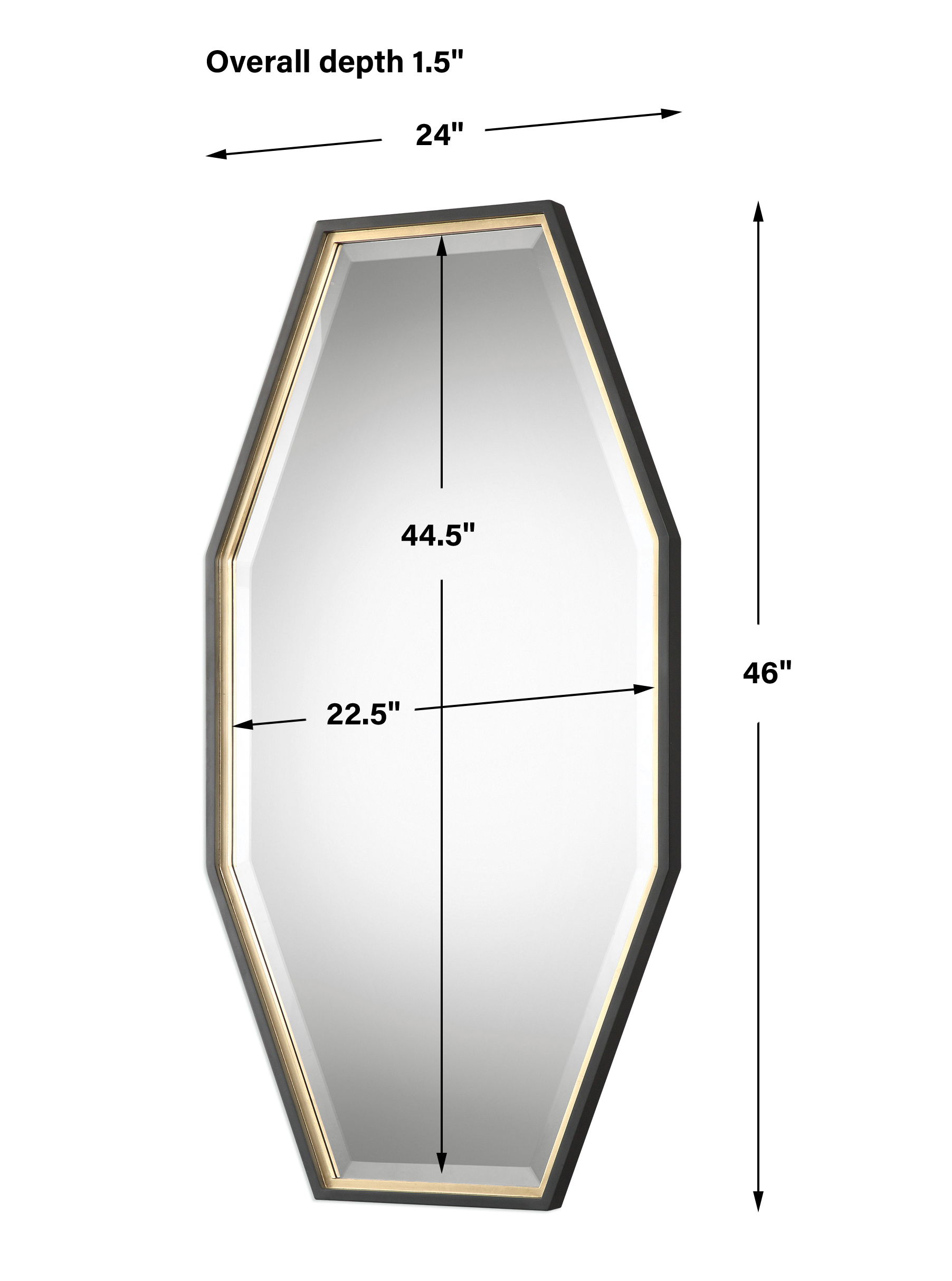 Savion Gold Octagon Mirror, by Uttermost, 24" width x 46" height x 1.5" depth View 3