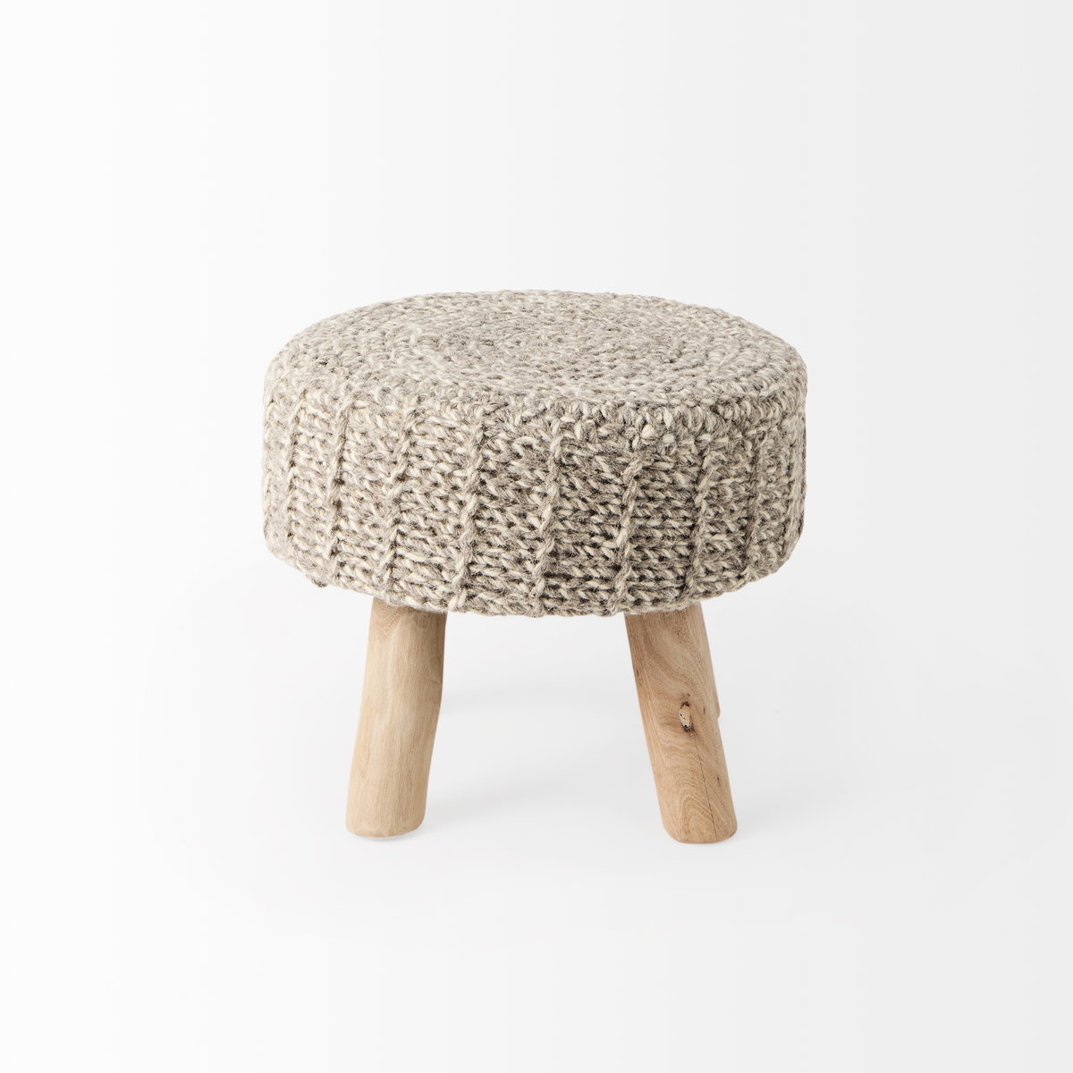 Bina  Taupe 4 Legged Wool Stool, Ottoman by Mercana, 19" length x 19" width x 15" height View 3