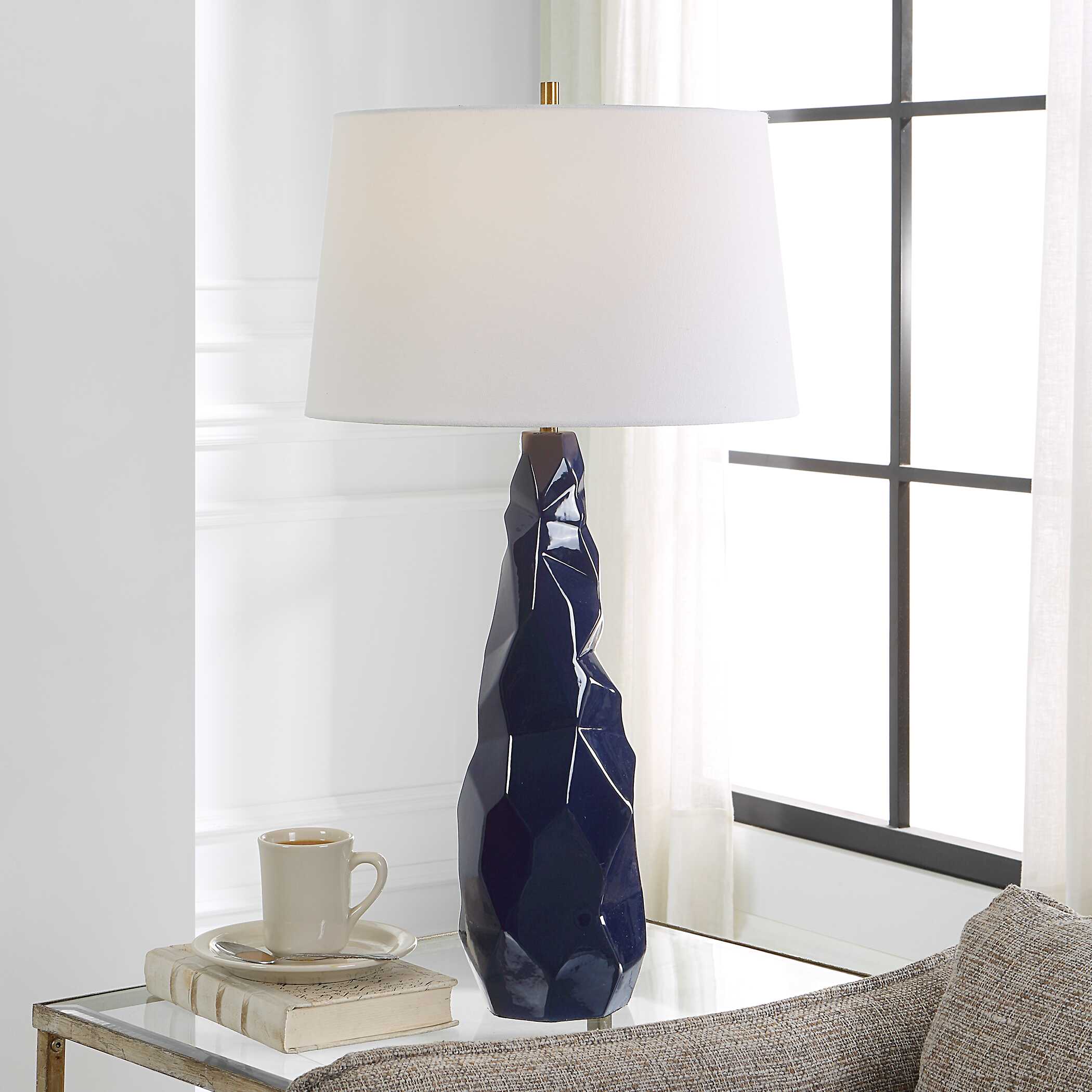 Kavos Geometric Blue Table Lamp, by Uttermost, 16" width x 31" height x 16" depth View 2