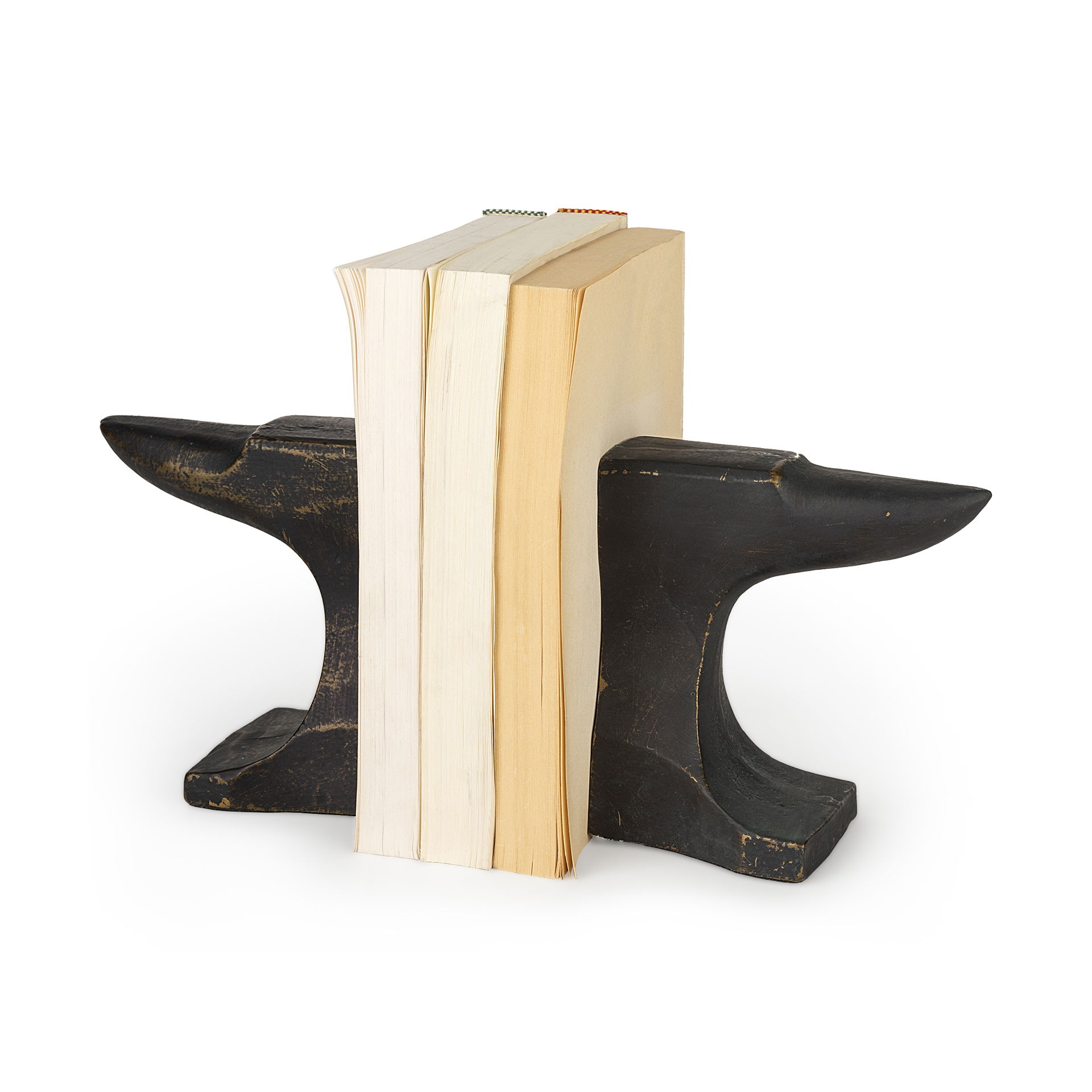 Anvilia (Set of 2) 12L x 4W Black With Gold Accents Anvil Shaped Bookends, by Mercana, 11.81" length x 3.54" width x 6.3" height View 1