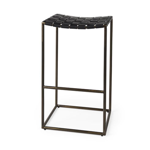 Clarissa 18.0L x 16.0W x 30.25H Black Woven Leather Seat with Gold Frame Bar Stool