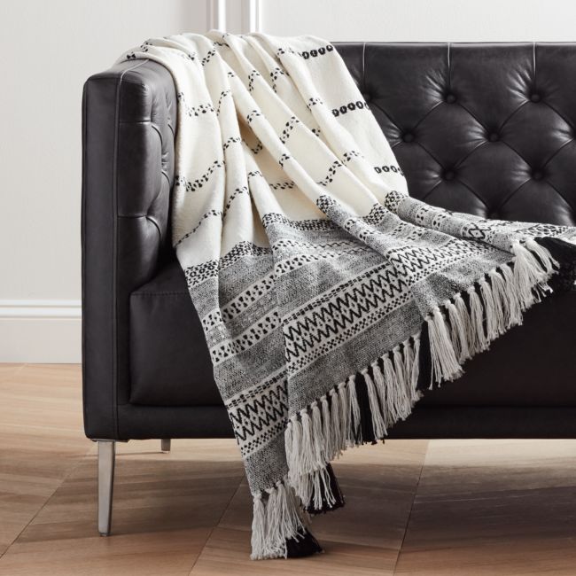 Online Designer Living Room Jema Black and White Throw with Tassels