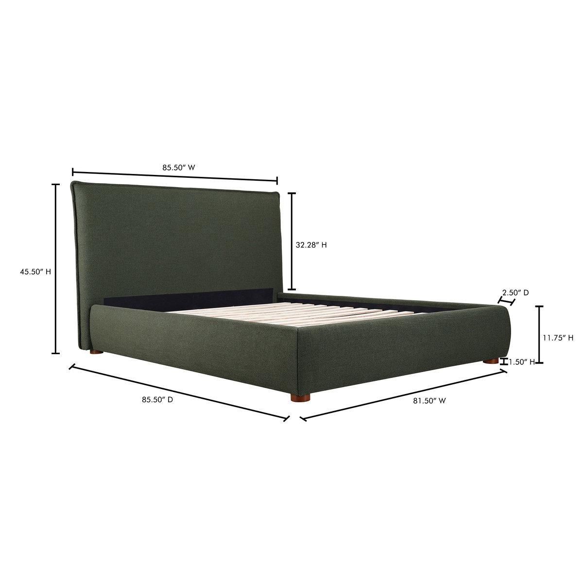 Luzon King Bed Deep Forest, by Moe's Home, 85.5" width x 45.5" height x 88.5" depth View 14