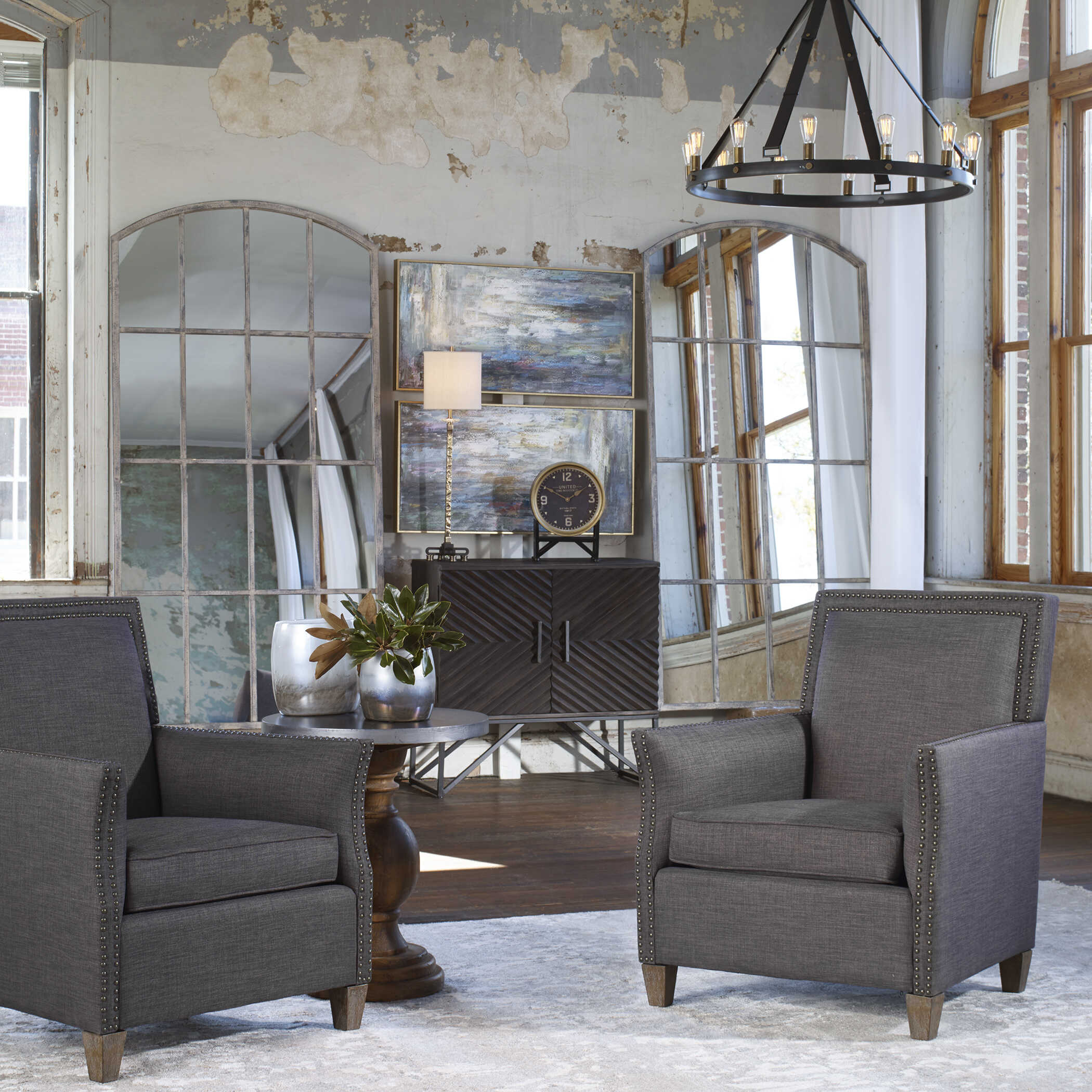 Amiel Ivory Arched Mirror, by Uttermost, 42.25" width x 82" height x 1.5" depth View 7