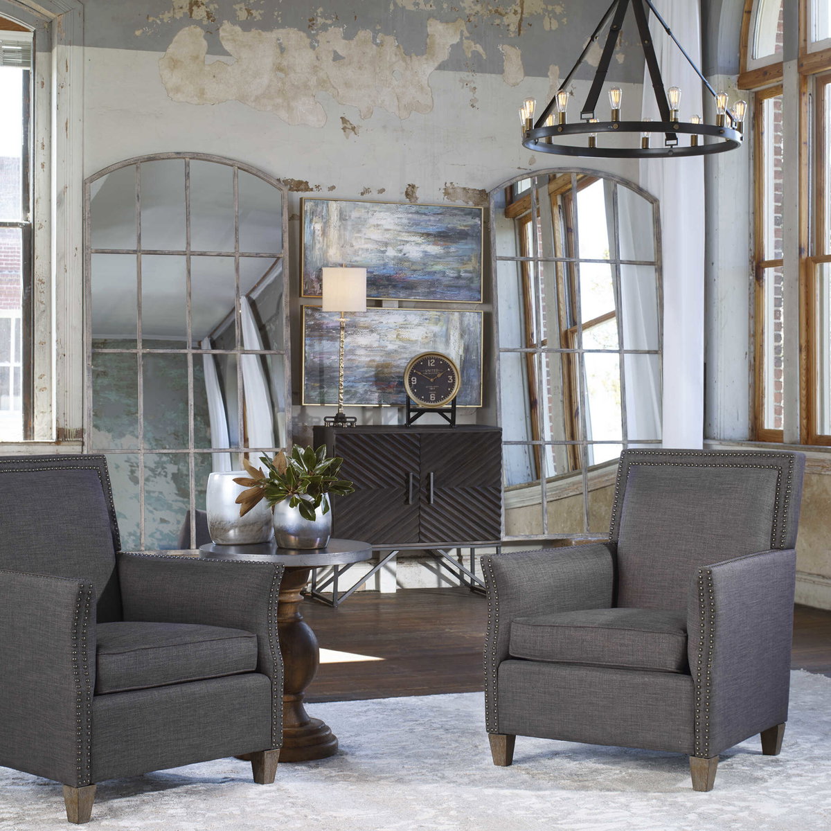 Amiel Ivory Arched Mirror, by Uttermost, 42.25" width x 82" height x 1.5" depth View 7