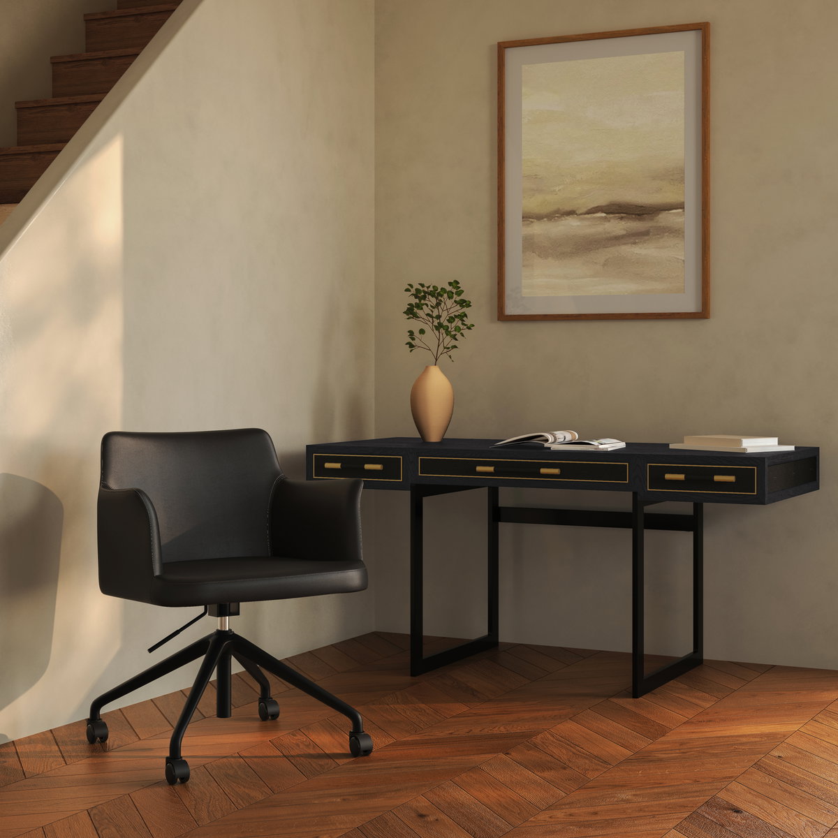 Morris Office Chair Pvc Black, by Moe's Home, 22.8" width x 20.8" height x 28.3" depth View 6