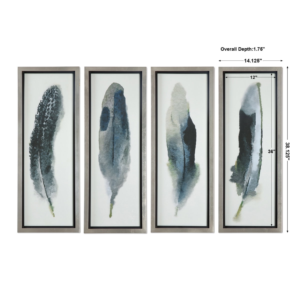Feathered Beauty Prints Set/4, Art by Uttermost, 14.12" width x 38.12" height x 1.75" depth View 3