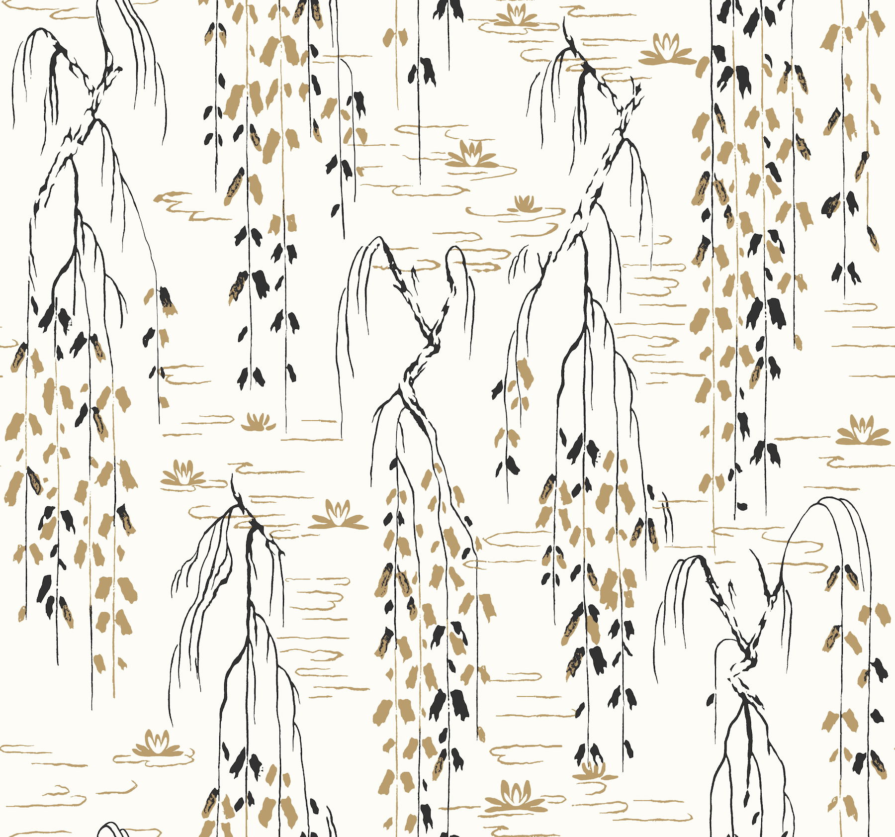 Willow Branches White & Black Wallpaper large image 