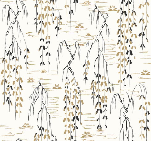 Willow Branches White & Black Wallpaper