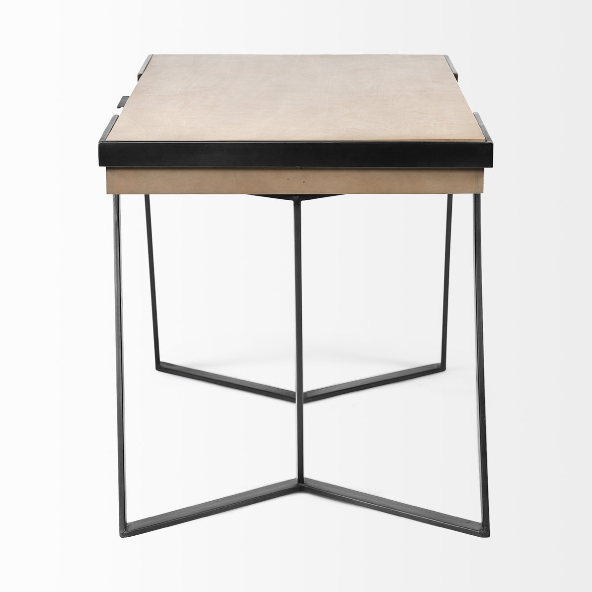Steinbeck 61L x 28.75W x 30H Light Brown Wooden Iron Frame Office Desk, by Mercana, 61" length x 28.75" width x 30" height View 5