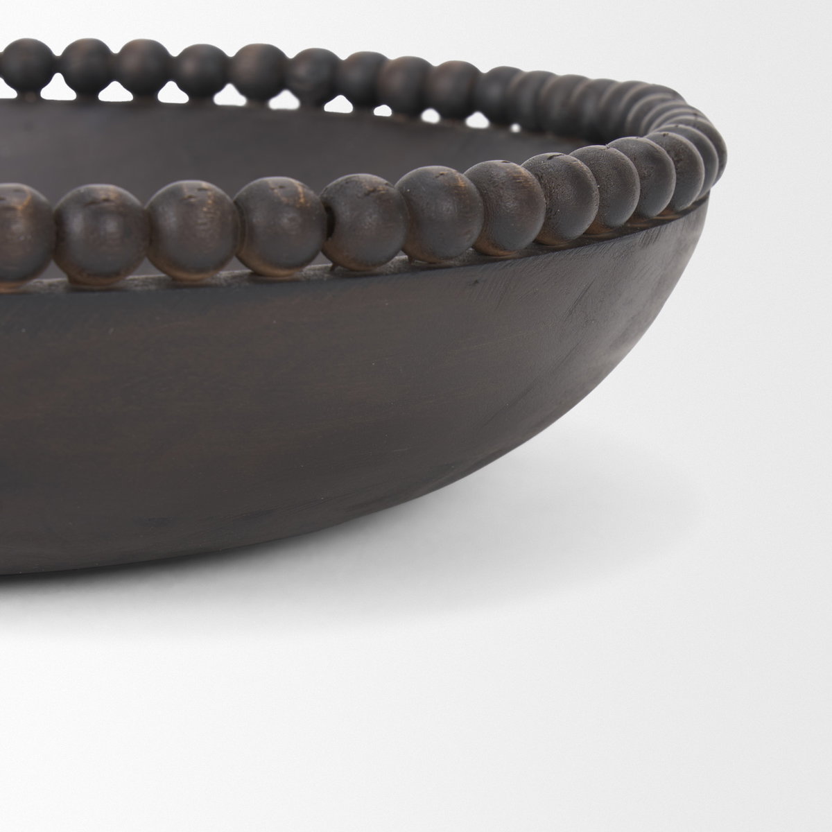 Wendell Dark Brown Wood with Wood Beads Round Bowls, Decorative Bowl by Mercana, 12" length x 12" width x 3" height View 8