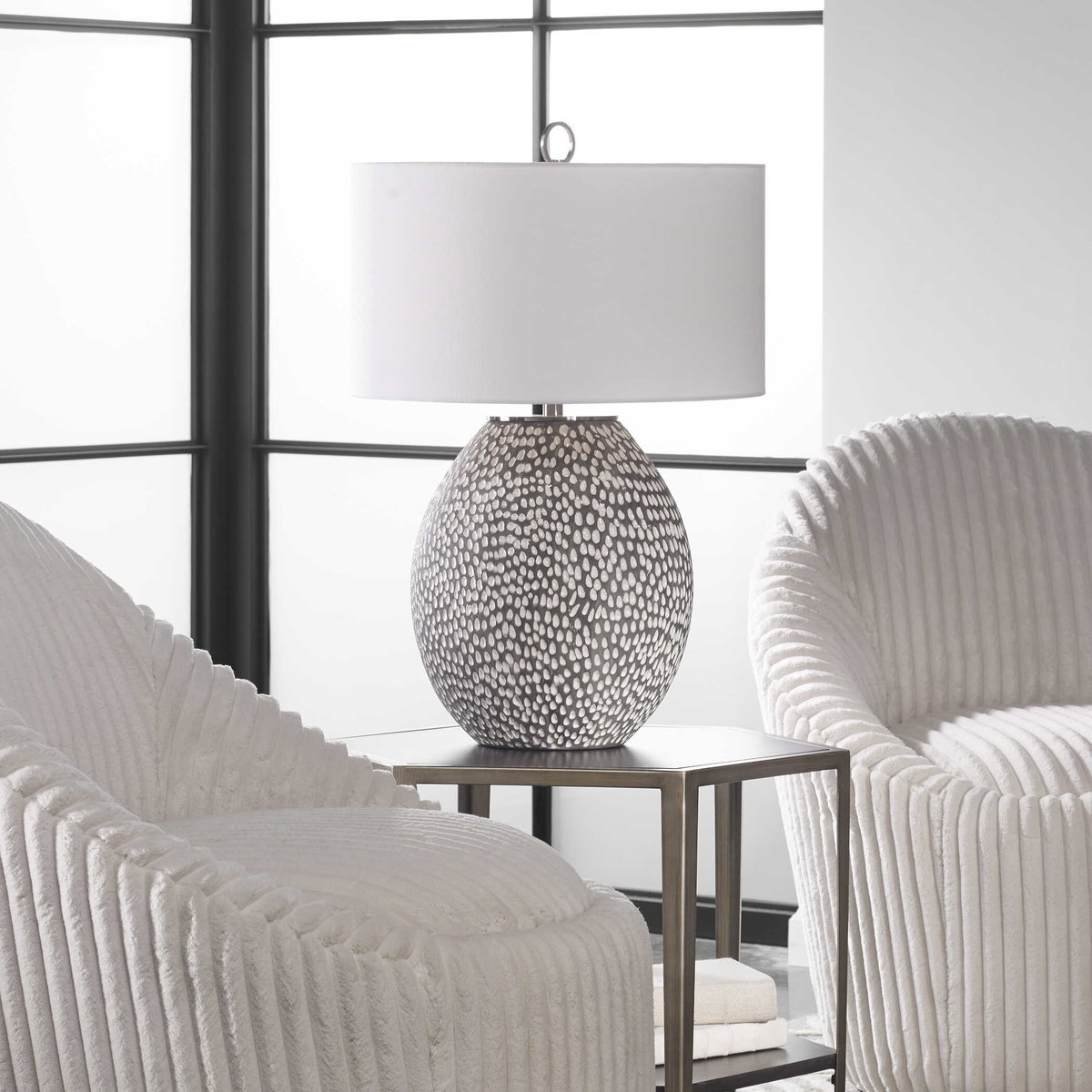 Cyprien Gray White Table Lamp, by Uttermost, 1'6" width x 2'4.25" height x 1'6" depth View 9