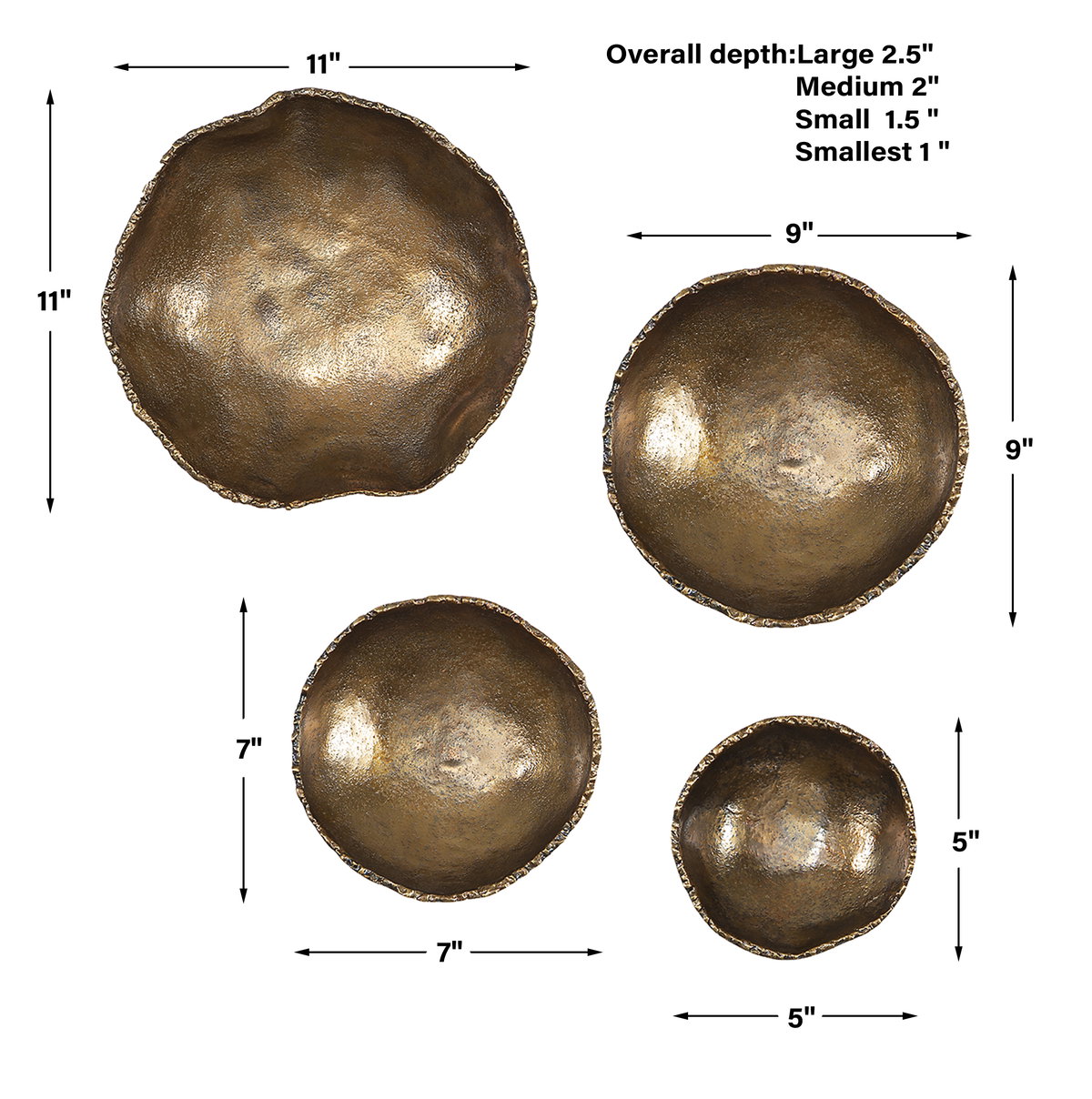 Lucky Coins Brass Wall Bowls Set/4, Art by Uttermost, 11" width x 11" height x 2.5" depth View 3
