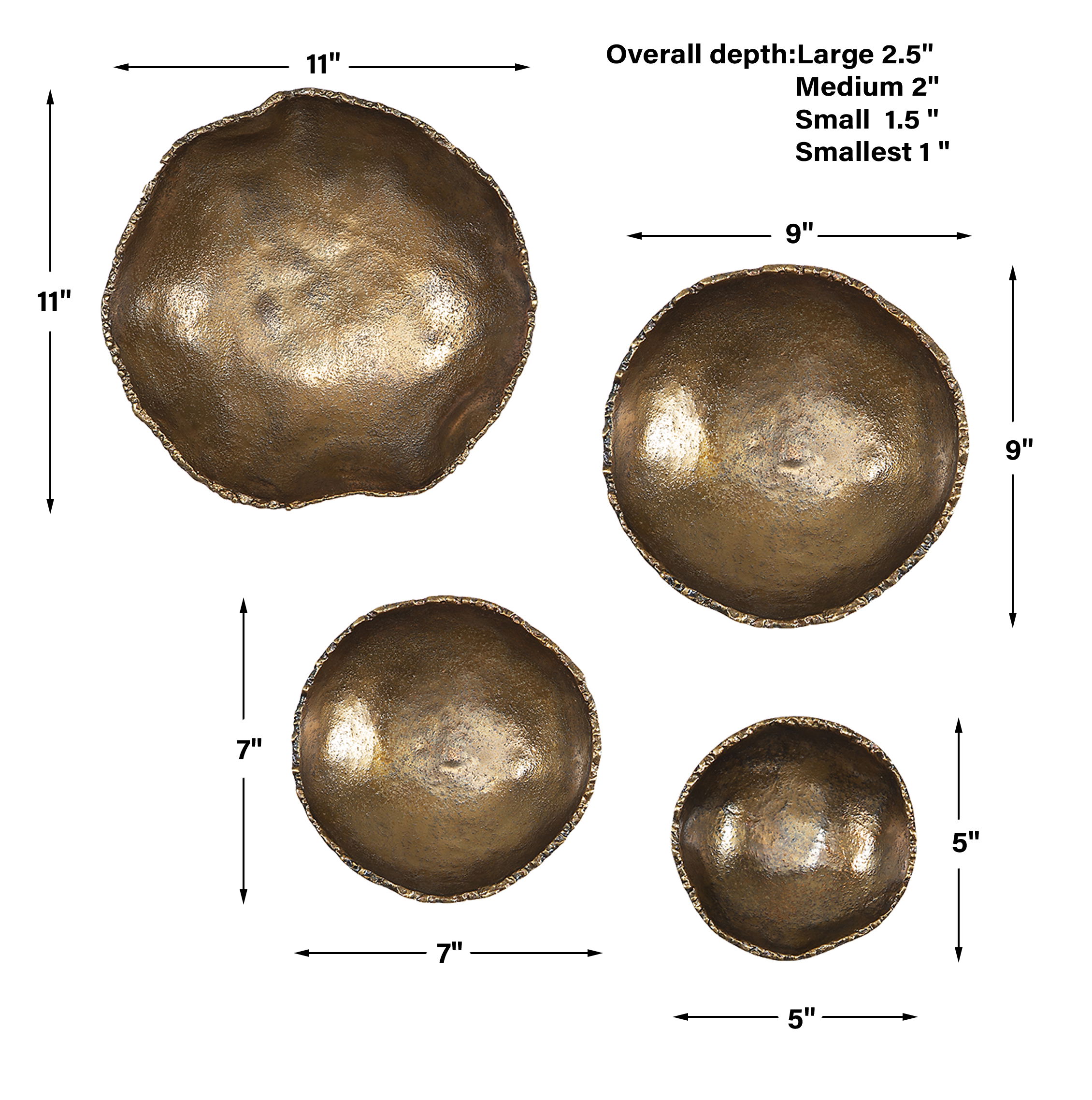 Lucky Coins Brass Wall Bowls Set/4 large image 