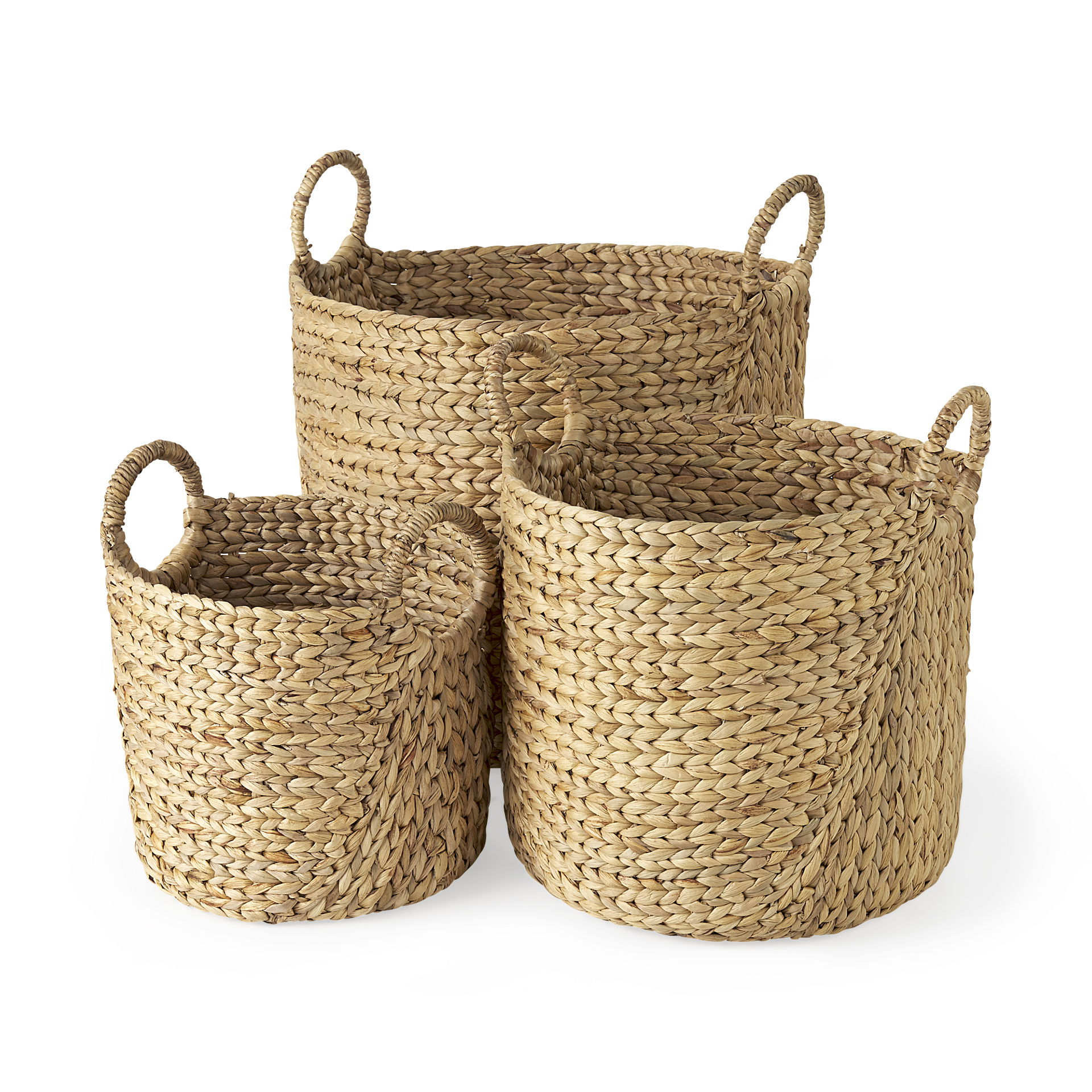 Sivan  (Set of 3) Light Brown Water Hyacinth Round Basket with Handles large image 