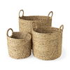 Sivan  (Set of 3) Light Brown Water Hyacinth Round Basket with Handles thumbnail 0