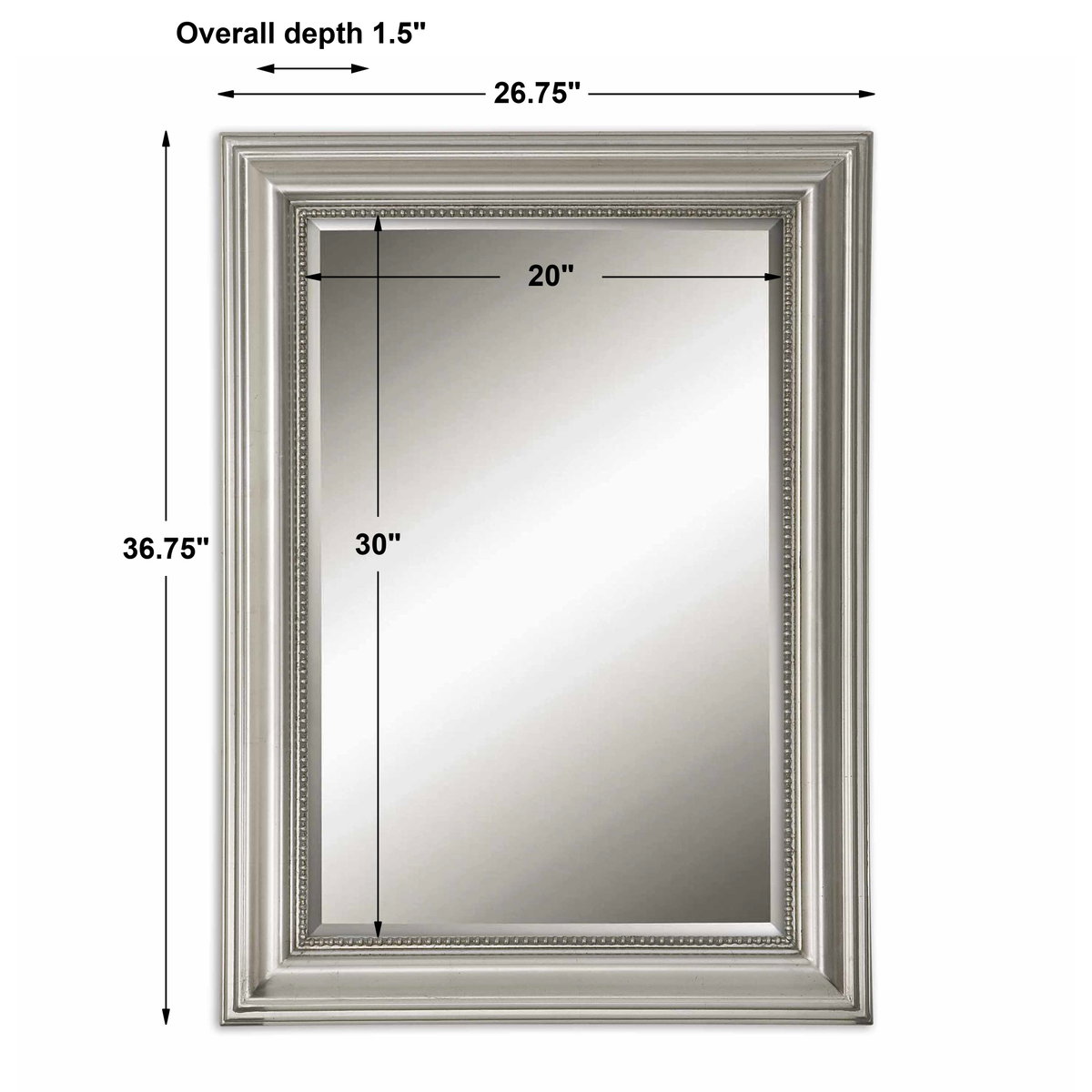Stuart Silver Beaded Mirror, by Uttermost, 2'2.75" width x 3'0.75" height x 1.5" depth View 3